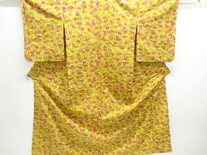 抽象椿模様上代紬単衣着物